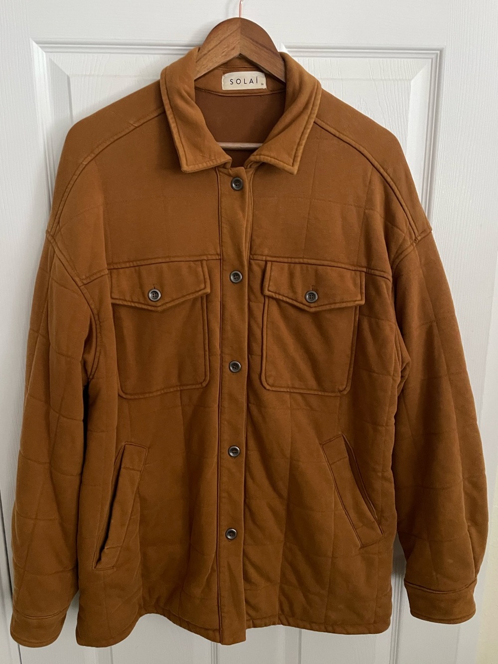 SOLAÍ The Label Oversized Quilted Shirt Jacket Shacket Camel Tan Medium M